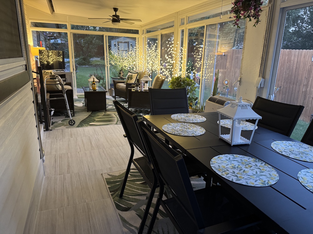 Tile flooring installation in enclosed patio